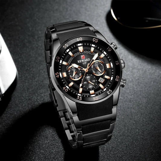 RELOJ REWARD ELEGANCIA TOTAL BLACK - RELOJ DE ACERO INOXIDABLE CON ESTILO Y RESISTENCIA