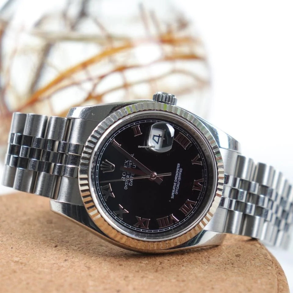 ROLEX NEW EDITION DATEJUST ROMANOS PRESIDENCIAL PLATEADO/NEGRO - IMPERIAL CLASSIC OYSTER