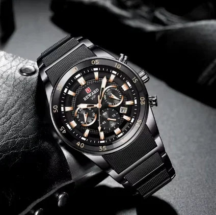 RELOJ REWARD ELEGANCIA TOTAL BLACK - RELOJ DE ACERO INOXIDABLE CON ESTILO Y RESISTENCIA