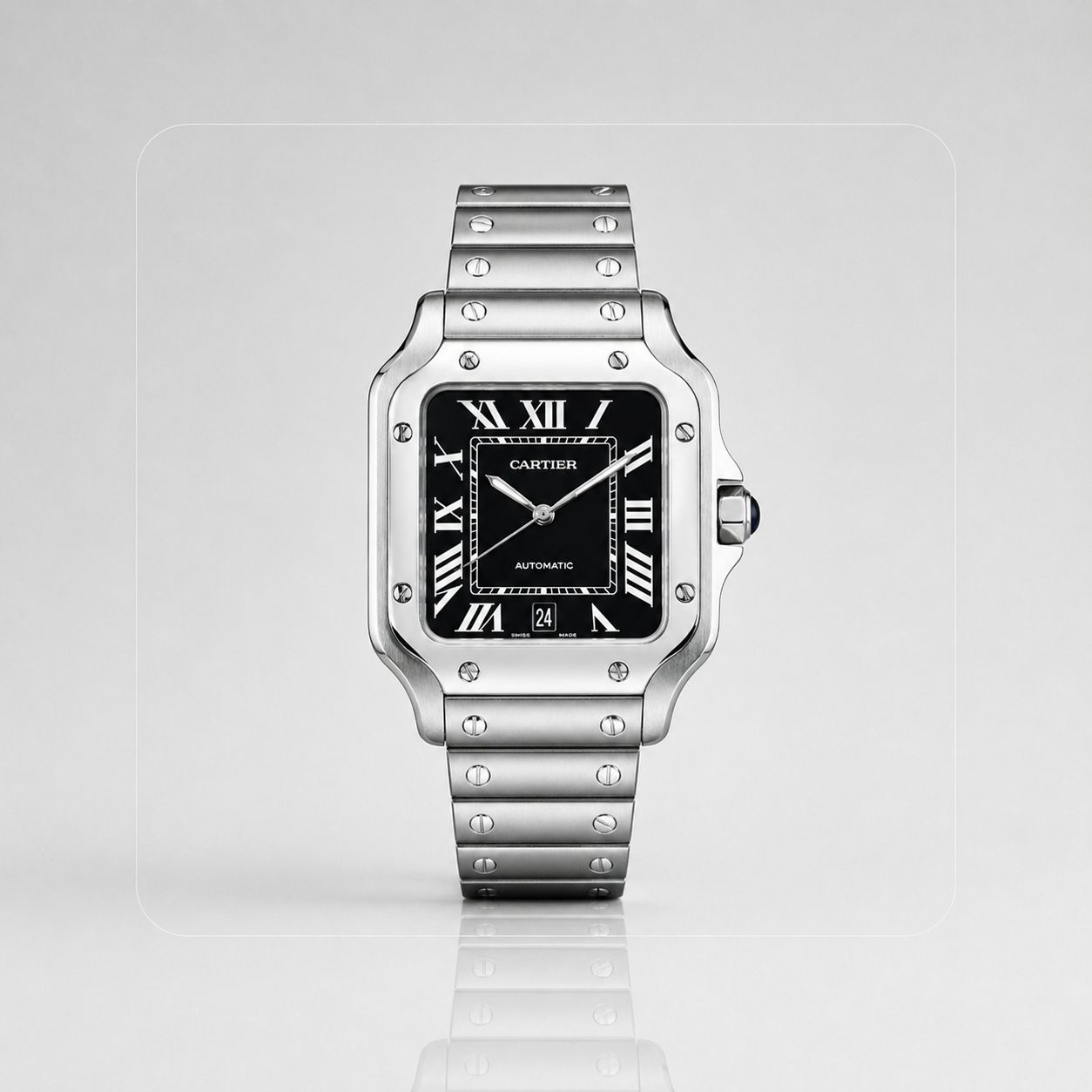 RELOJ CARTIER SANTOS PLATEADO NEGRO - SÍMBOLO DE PRESTIGIO, TRADICION Y MODERNIDAD EN TU MUÑECA