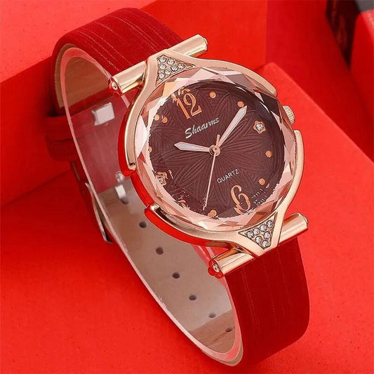 RELOJ ROJO DE CUERO +SET COMPLETO DE ACCESORIOS