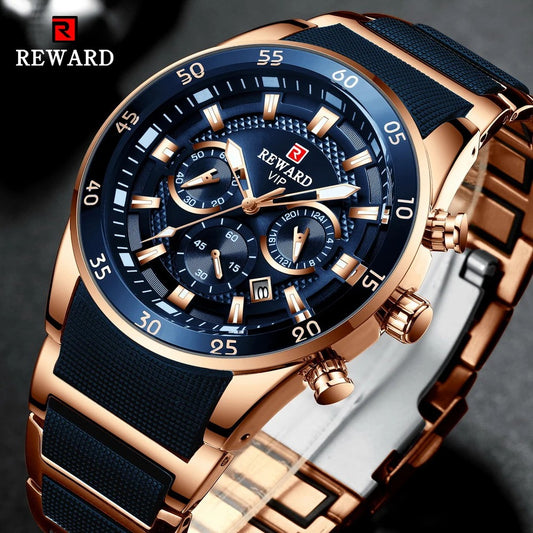 RELOJ REWARD ELEGANCIA TOTAL GOLD BLUE - RELOJ DE ACERO INOXIDABLE CON ESTILO Y RESISTENCIA