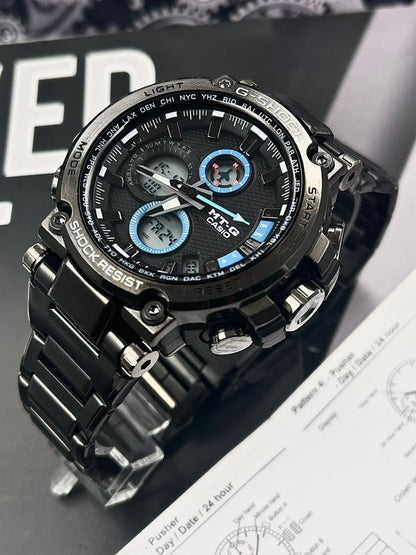 RELOJ CASIO MTG TITAN FORCE NEGRO/AZUL - FUERZA Y PRESTIGIO