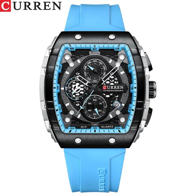RELOJ CURREN 8442 SPORTX CELESTE - DISEÑO IMPACTANTE EN SILICONA (ORIGINAL)