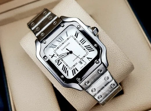 RELOJ CARTIER SANTOS PLATEADO BLANCO - SÍMBOLO DE PRESTIGIO, TRADICION Y MODERNIDAD
