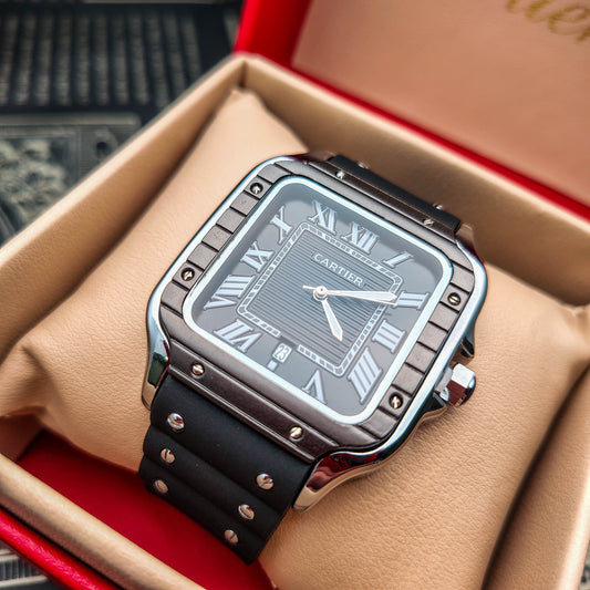 RELOJ CARTIER SANTOS GOMA NEGRO - SÍMBOLO DE PRESTIGIO, TRADICION Y MODERNIDAD