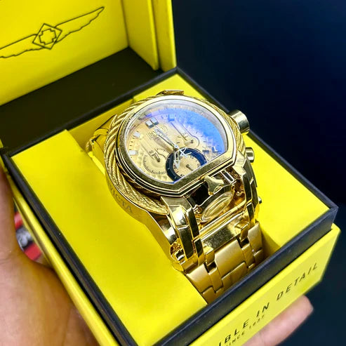 RELOJ INVICTA ZEUS GUAYA DORADO - PODER Y PRECISION (CRONOS FUNCIONALES)