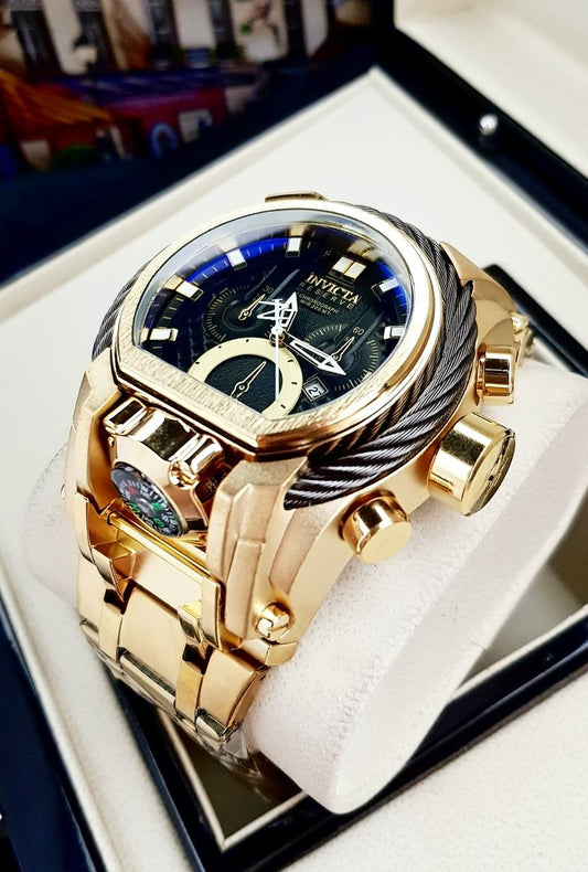 RELOJ INVICTA ZEUS GUAYA DORADO NEGRO - PODER Y PRECISION (CRONOS FUNCIONALES)