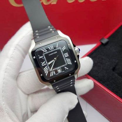 RELOJ CARTIER SANTOS GOMA NEGRO - SÍMBOLO DE PRESTIGIO, TRADICION Y MODERNIDAD