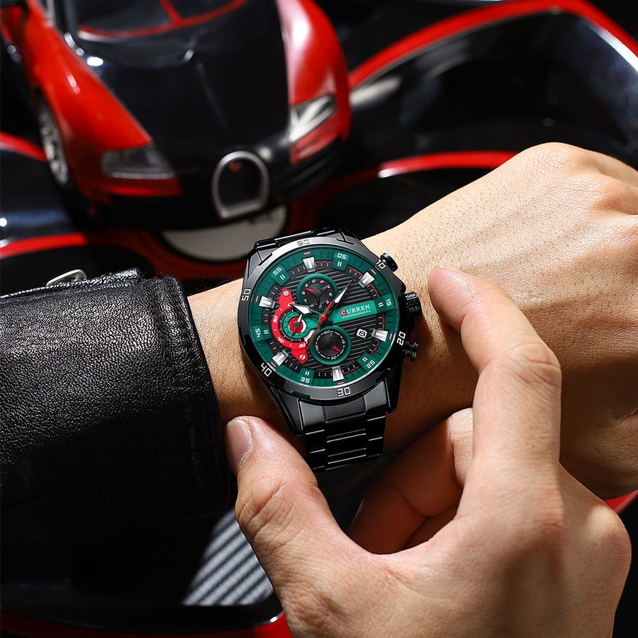 RELOJ CURREN CHRONOGRAPH ELITE 8402 NEGRO CON ROJO - ELEGANCIA, PRECISIÓN Y CARÁCTER (ORIGINAL)