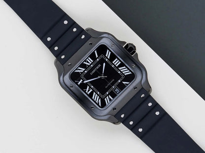 RELOJ CARTIER SANTOS GOMA NEGRO - SÍMBOLO DE PRESTIGIO, TRADICION Y MODERNIDAD