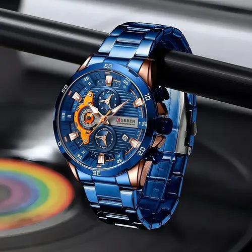 RELOJ CURREN CHRONOGRAPH ELITE 8402 AZUL - ELEGANCIA, PRECISIÓN Y CARÁCTER (ORIGINAL)