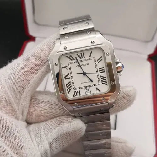 RELOJ CARTIER SANTOS PLATEADO BLANCO - SÍMBOLO DE PRESTIGIO, TRADICION Y MODERNIDAD