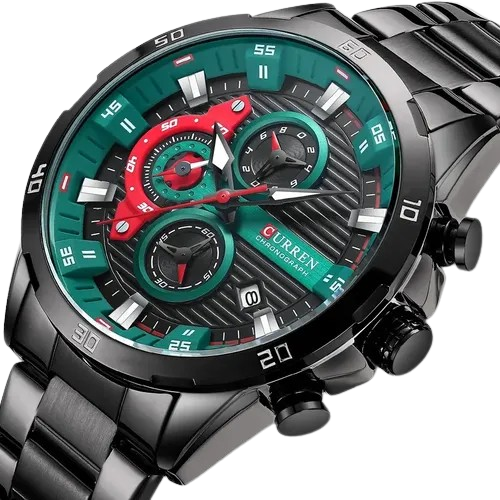RELOJ CURREN CHRONOGRAPH ELITE 8402 NEGRO CON ROJO - ELEGANCIA, PRECISIÓN Y CARÁCTER (ORIGINAL)