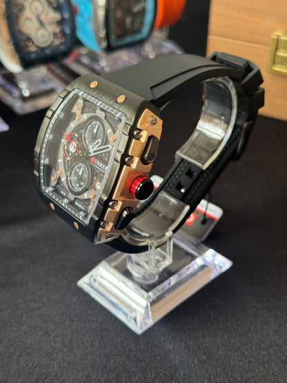 RELOJ CURREN 8442 SPORTX NEGRO/COBRE - DISEÑO IMPACTANTE EN SILICONA (ORIGINAL)