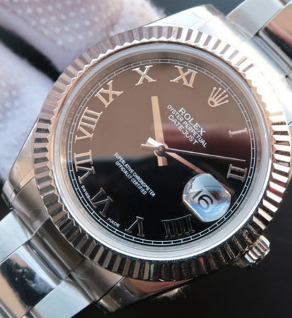 ROLEX NEW EDITION DATEJUST ROMANOS PRESIDENCIAL PLATEADO/NEGRO - IMPERIAL CLASSIC OYSTER