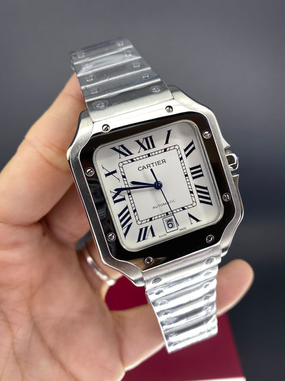 RELOJ CARTIER SANTOS PLATEADO BLANCO - SÍMBOLO DE PRESTIGIO, TRADICION Y MODERNIDAD